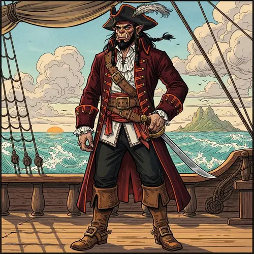 Whimsical Orc Pirate Art | Detailed 19th-20th Century Style