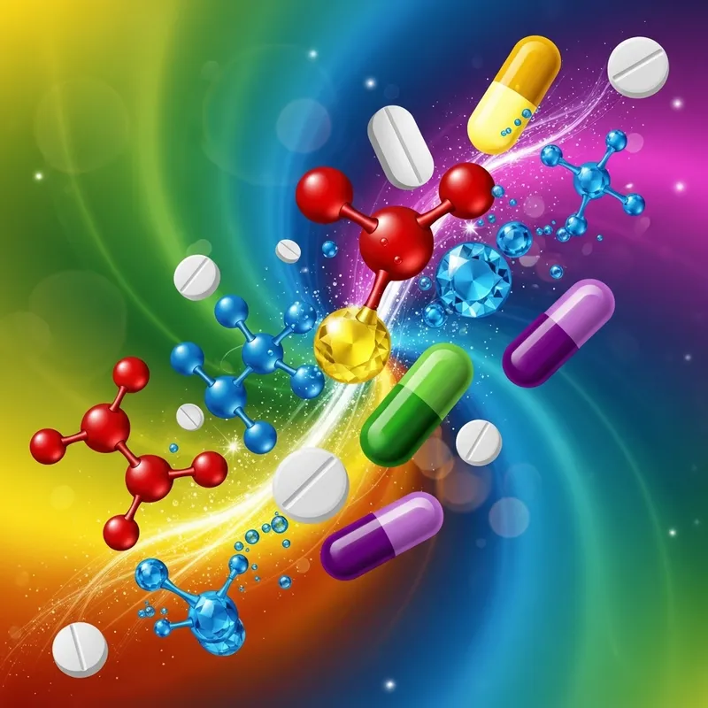 Vitamins: Colorful Capsules & Molecules for Health Vitamins: Colorful Capsules & Molecules for Health