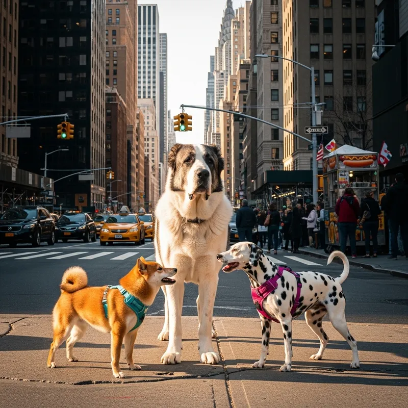 A Dog in New York with Two Cute Puppies