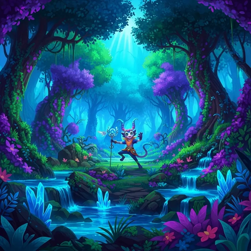 Mystical Creature in Vibrant Forest - Ethereal Fantasy Beauty