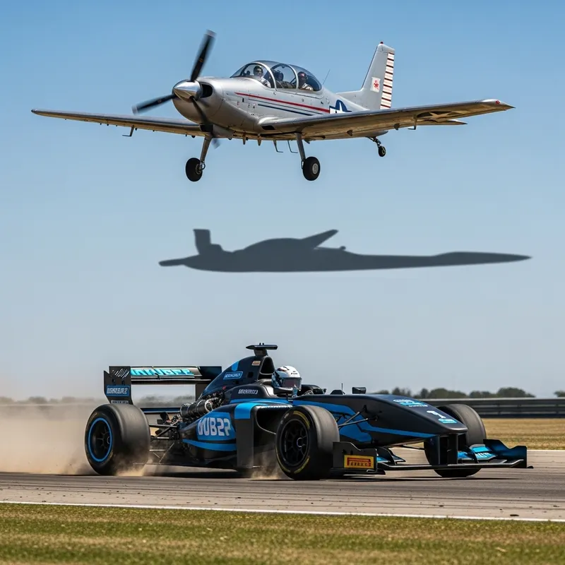 Thrilling Race: Car and Plane Speeding Together