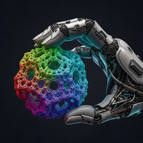 Semi-Robotic Hand Holding Colorful Geometrical Fractal Object