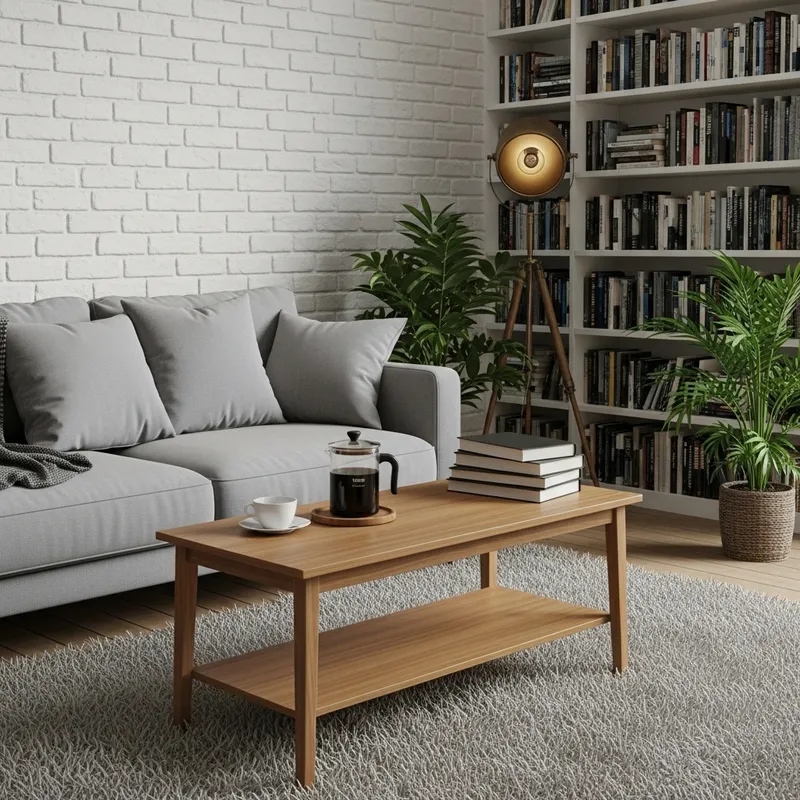 Cozy Minimalist Living Room with Woolen Rug and Greenery