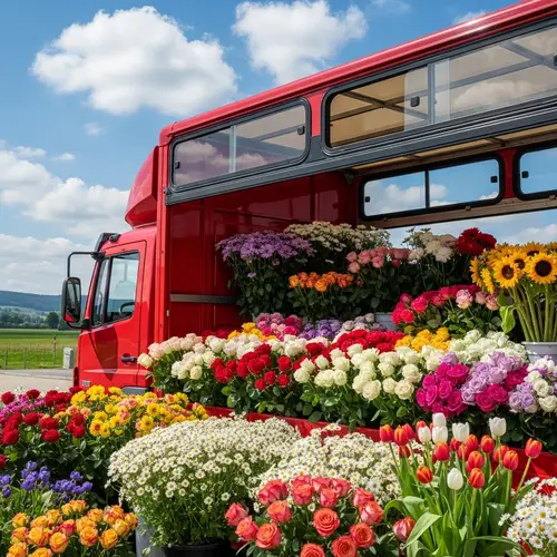European Style Truck Loaded with Vibrant Assortment of Flowers