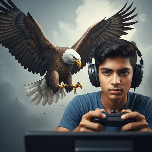 Teenage Gamer with Headphones and Majestic Eagle