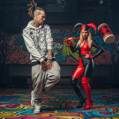 Urban Hip-Hop Dance with Tall Man and Jester Woman