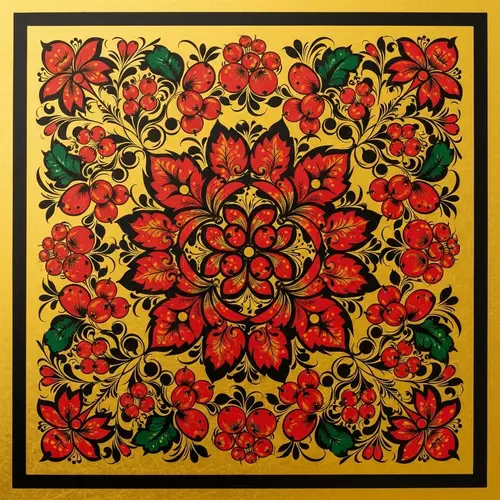 Khokhloma Inspired Russian Painting Pattern on Wood