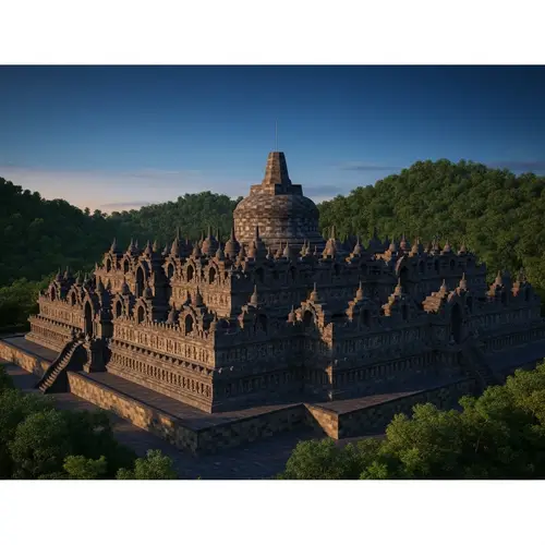 Detailed 3D Image of Borobudur Temple - Serene Buddhist Architecture
