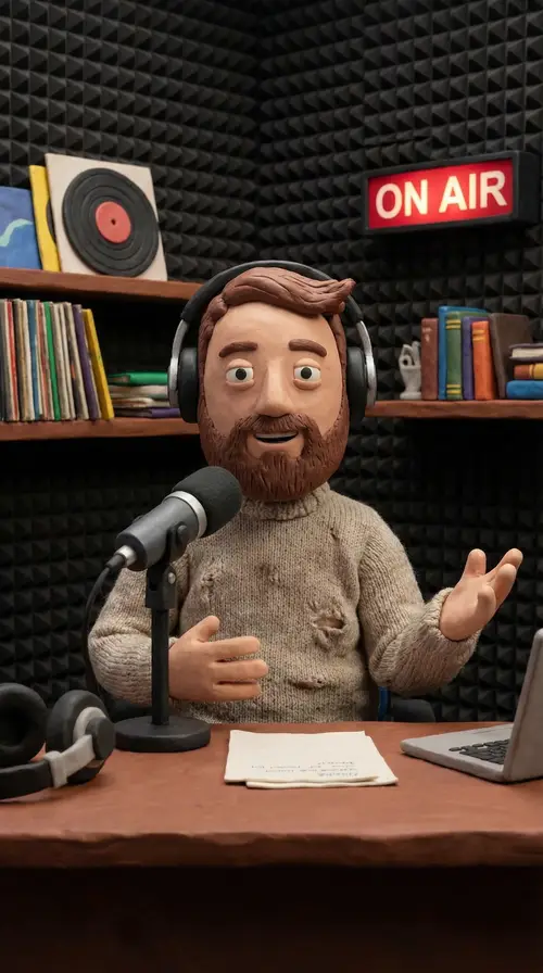 Claymation Podcaster in Creative Studio