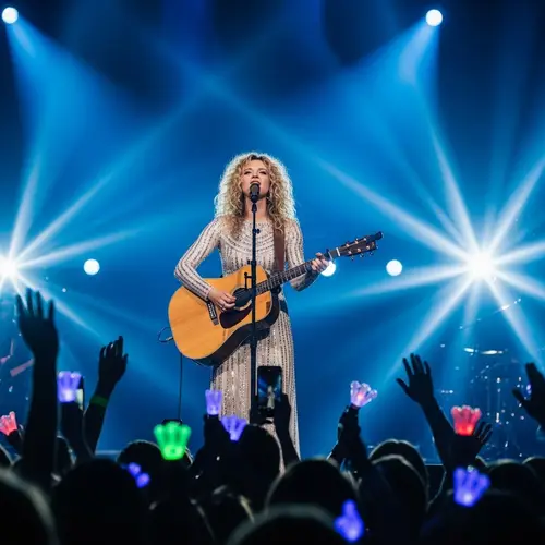 Taylor Swift: Country-Pop Crossover Artist Playing Acoustic Guitar On Stage