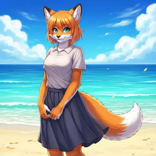 Fox Cat Hybrid at Beach in Vibrant Colors