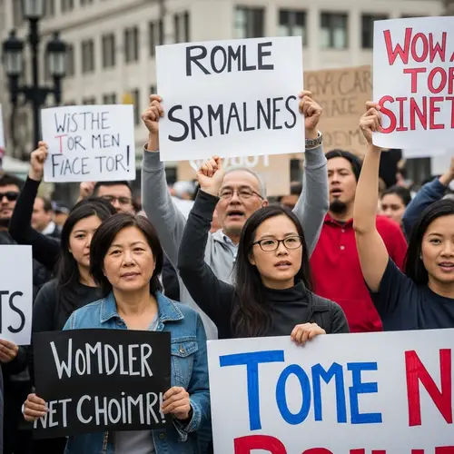 Diverse Asian American Adults Protest with Homemade Signs | City Demo
