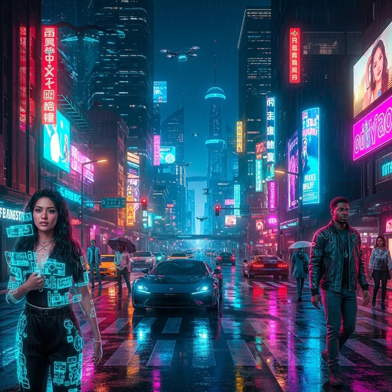 Vibrant Cyberpunk City: Neon Lights at Night