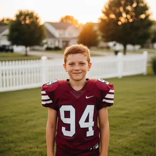 Young Boy in Maroon Football Jersey | Dynamic Sports Photography