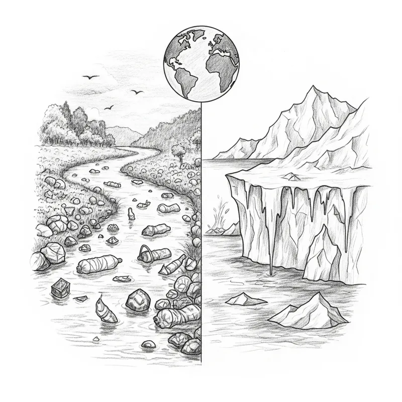 World in Peril: Eerie Pollution & Melting Ice Caps Sketch