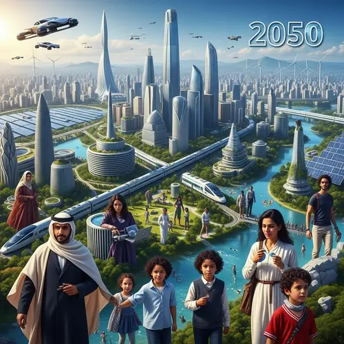 Futuristic World in 2050: Vast Cities, Advanced Technologies & Green Spaces