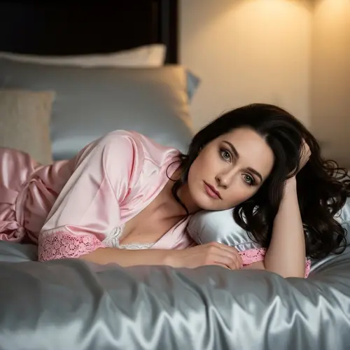 Emilia Clarke Pink Satin Robe Queen Bed Fantasy Look