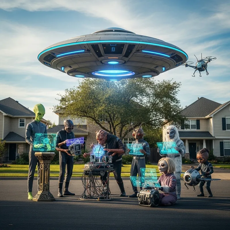Extraterrestrial UFO Tech Workers in Residential Area