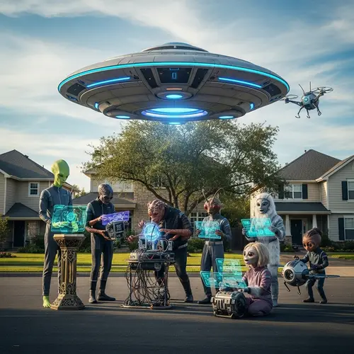 Alien Spaceship & Extraterrestrials in Residential Area