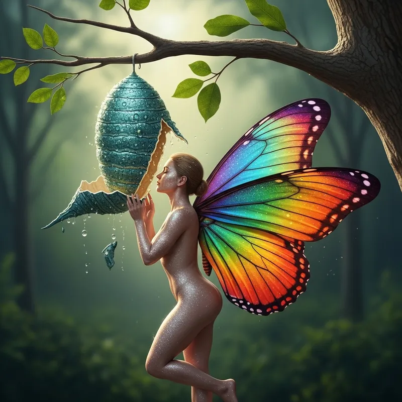 Butterfly Like Human Emerging from Cocoon Butterfly Like Human Emerging from Cocoon