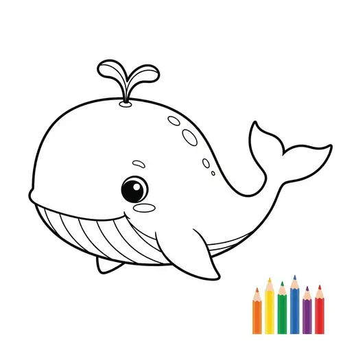 Adorable Whale Coloring Page for Kids
