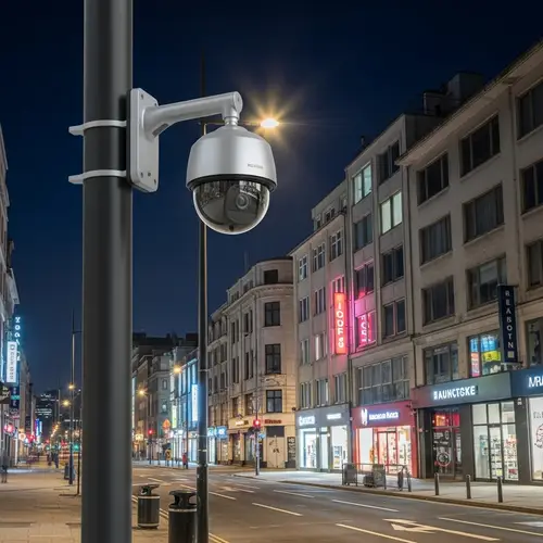 Modern City Street CCTV Scene at Night