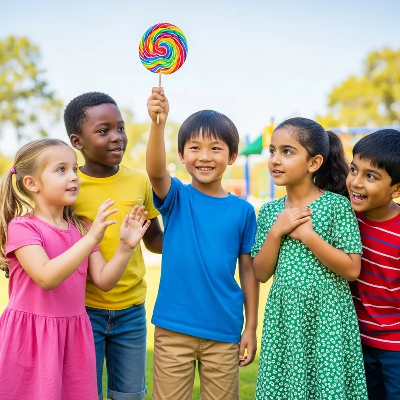 Multicultural Group of Kids Around East Asian Boy Sharing Candy