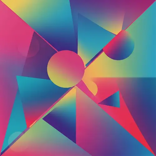 Abstract Geometric Composition with Triangles, Circles, Rectangles