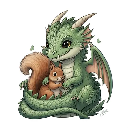 Enchanting Little Dragon and Squirrel Playful Interaction
