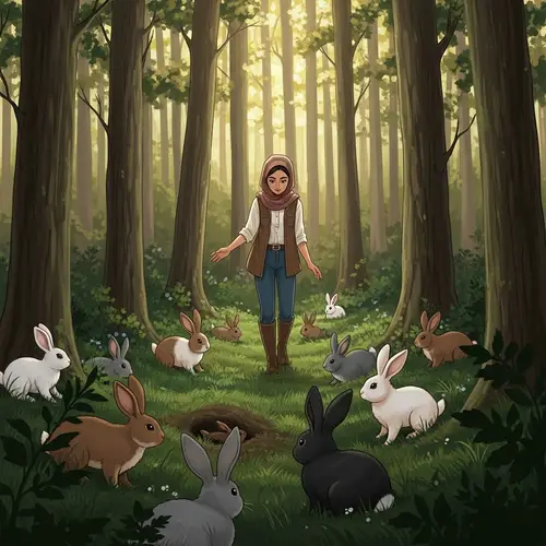 Girl in Forest with Rabbits: Enchanting Nature Scene