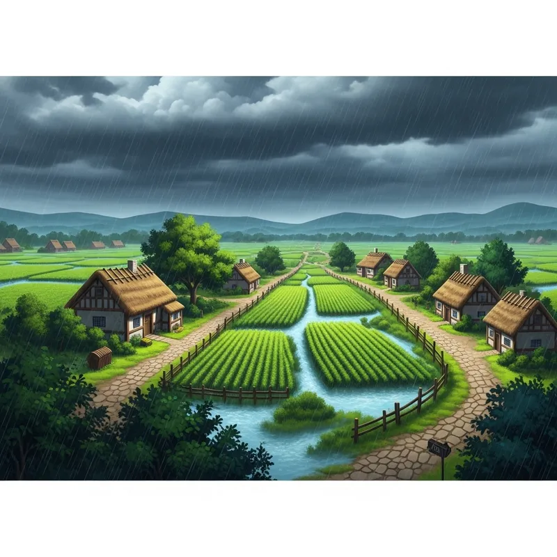 Tranquil Countryside Rainstorm | Animated Rural Village Scene