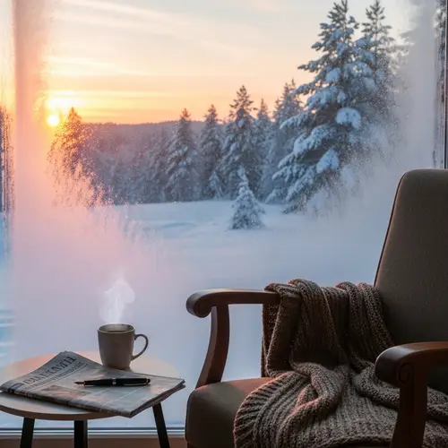 Morning Sunrise View Over Snowy Landscape