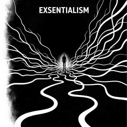 Existentialism Illustration: Lonely Figure & Infinite Paths