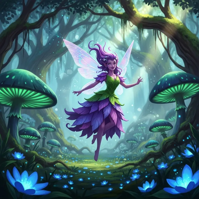 Whimsical Purple Fairy in Enchanting Fantasy Art | Mid-Flight Beauty Whimsical Purple Fairy in Enchanting Fantasy Art | Mid-Flight Beauty