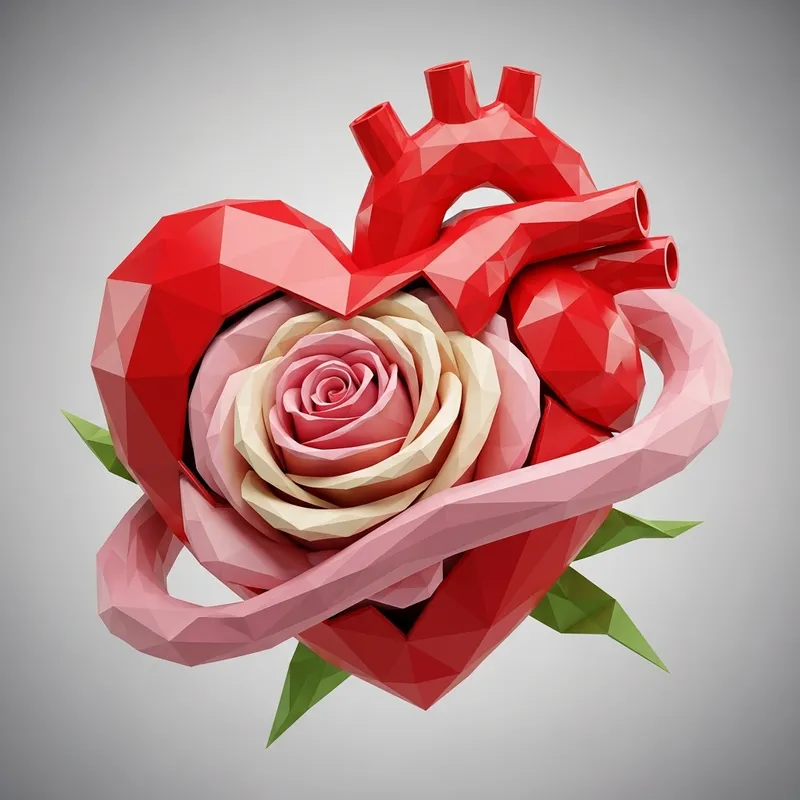 3D Geometric Rose and Heart | Intricate Floral Symbolism