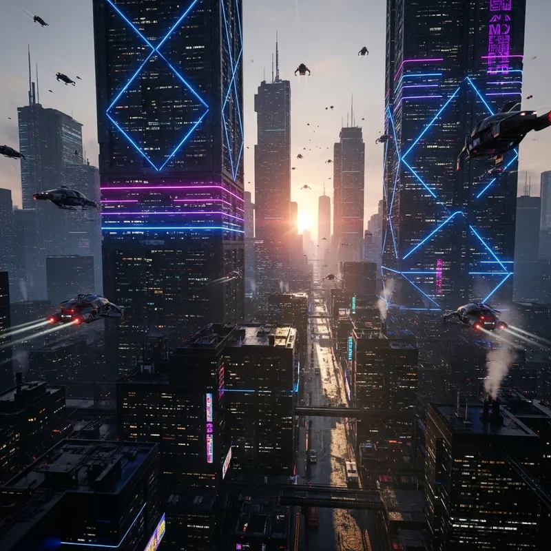 Award-Winning Futuristic Cityscape with Neon-Lit Buildings