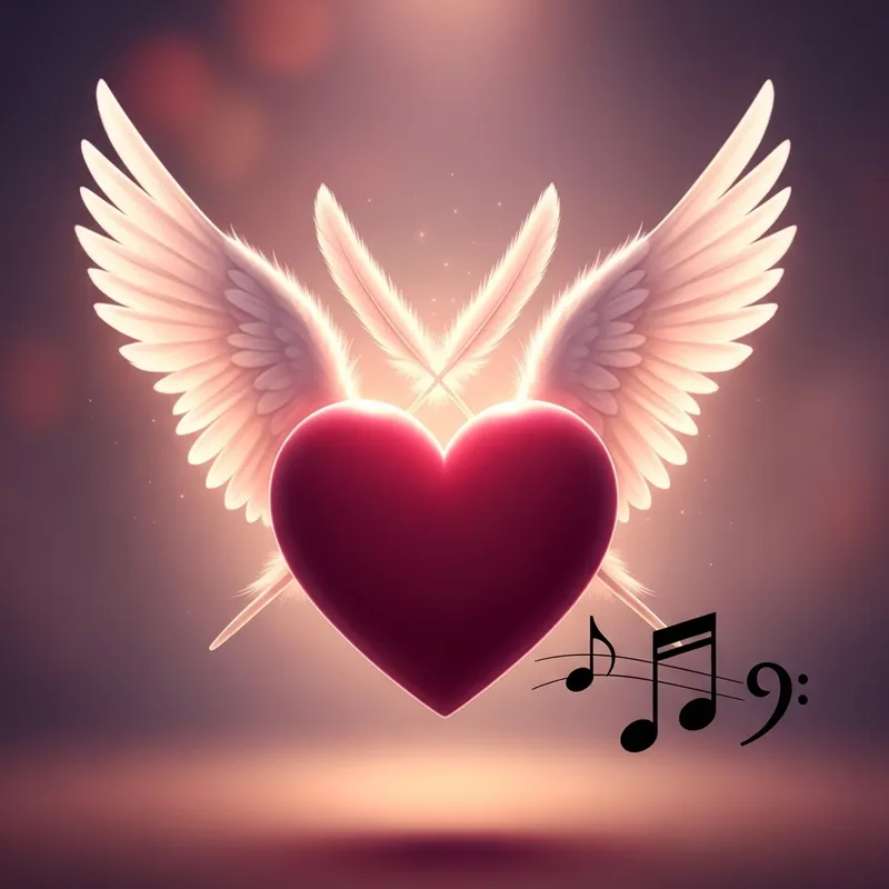 Asymmetric Heart and Wings with Black Music Notes