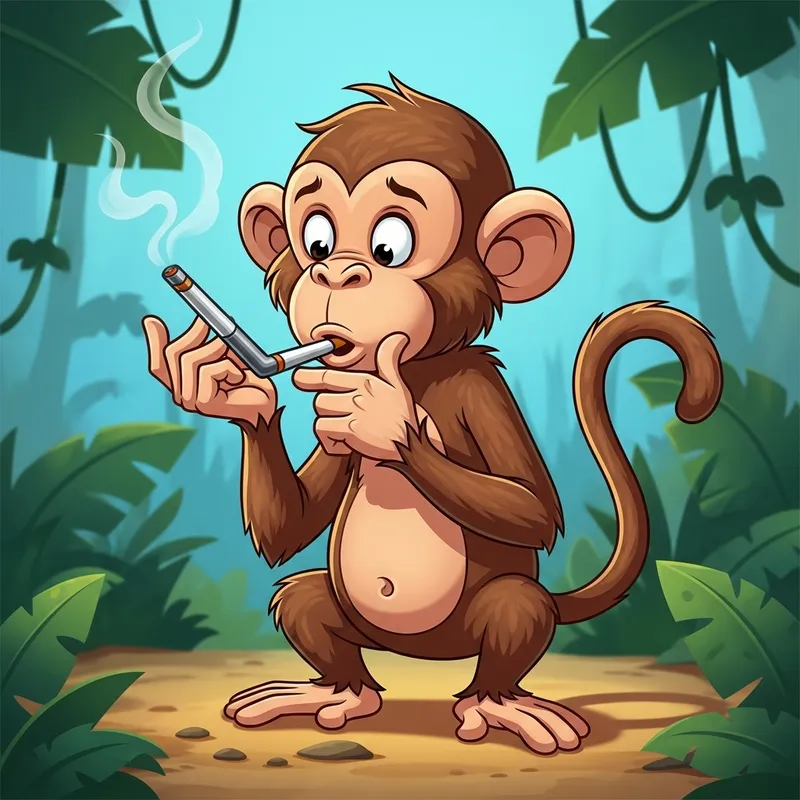 Humorous Monkey Smoking Weed | Cartoon-Like Monkey Enjoying a Puff