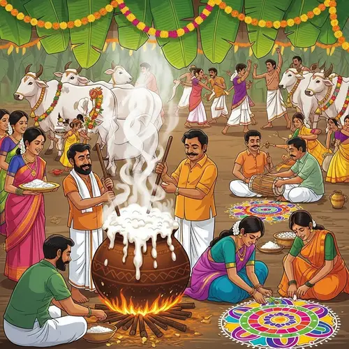 Traditional Pongal Festival Scene: Abundance and Prosperity