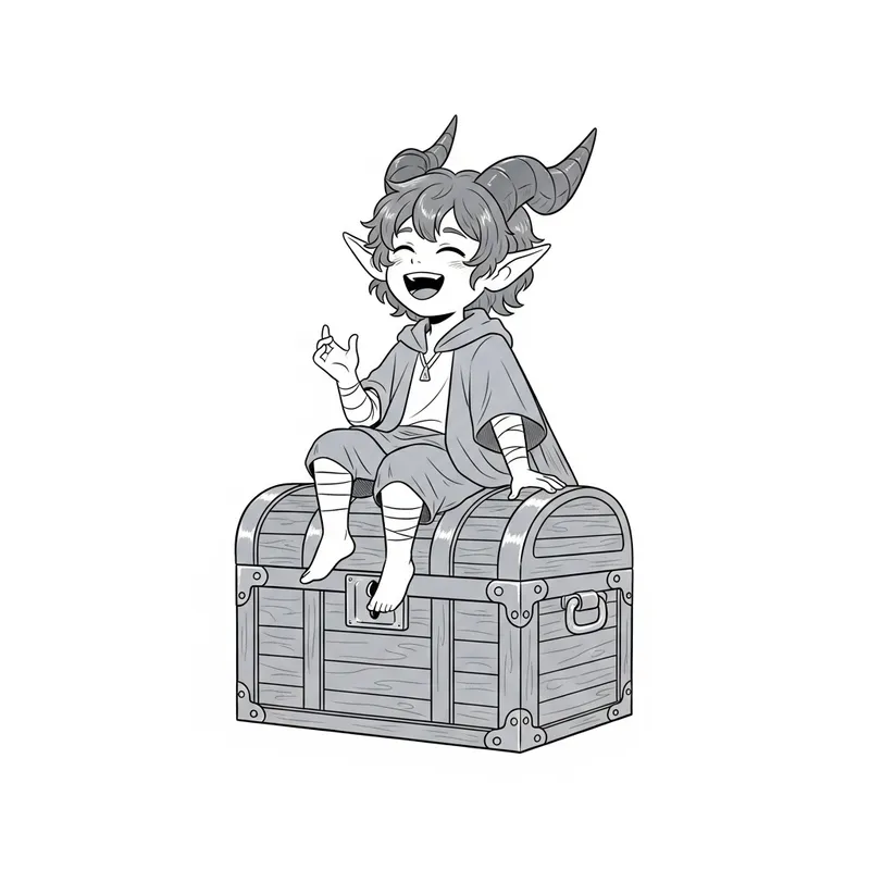 Whimsical Laughing Tiefling Logo in Cold Tones Whimsical Laughing Tiefling Logo in Cold Tones