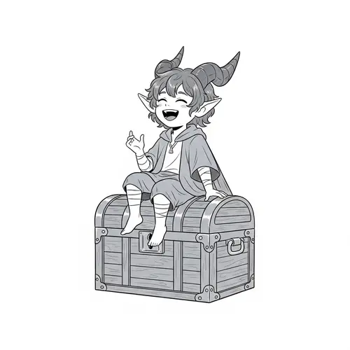 Young Tiefling Male Logo in Cold Colors | Cheerful Character Design