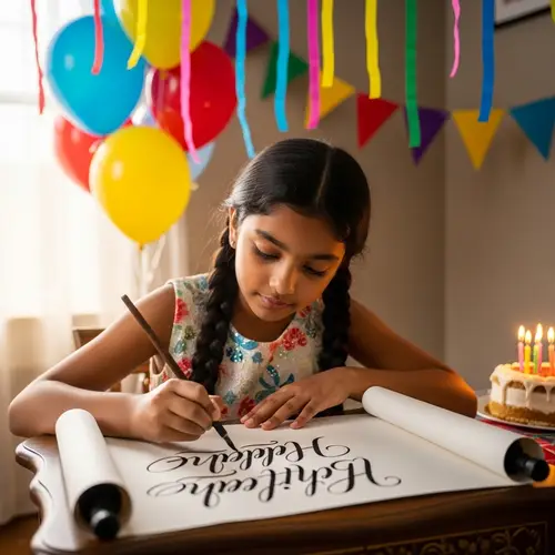 Happy Birthday Calligraphy by Young South-Asian Girl