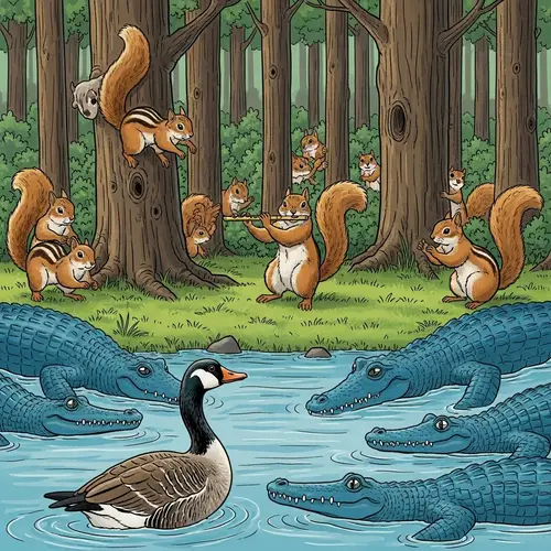 Enchanting Squirrel Flute Performance in Dense Forest