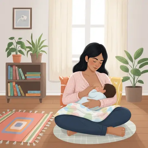 Serene South Asian Mother Breastfeeding in Cozy Room