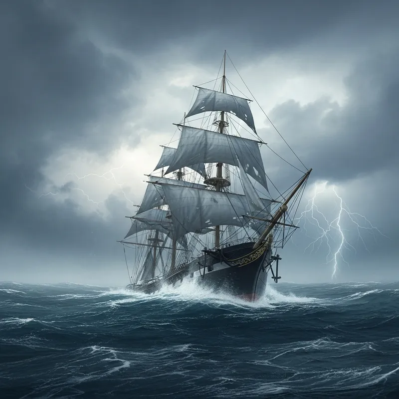 Dramatic Scene of Sinking Ship in Ocean