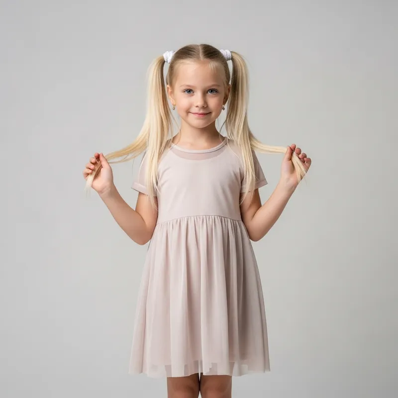 Beautiful Girl with White Pigtails and Sweet Smile