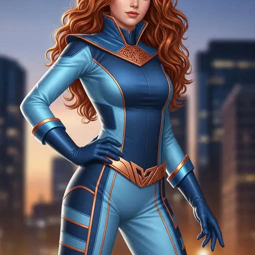 Tall 19-Year-Old Superheroine with Copper Hair