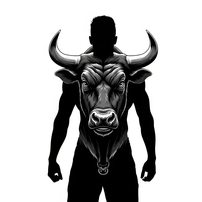 Dynamic Bull-Man Silhouette Art Design