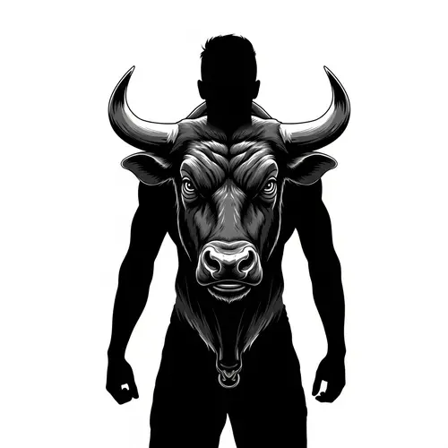 Dynamic Bull-Man Silhouette Art Design