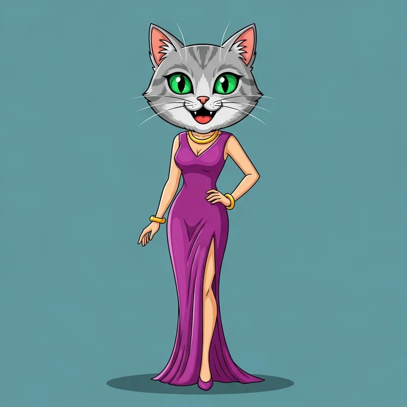 Funny Cartoon Woman with Cat Head Art